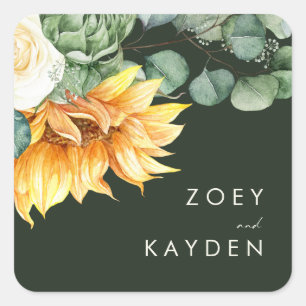 Country Sunflower Green Wedding Envelope Seals