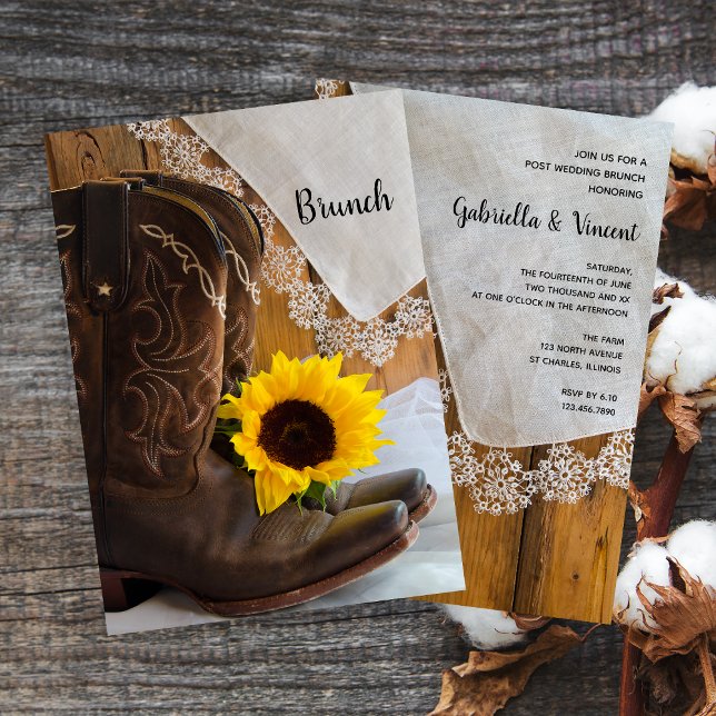 Country Sunflower Lace Western Post Wedding Brunch Invitation (Creator Uploaded)