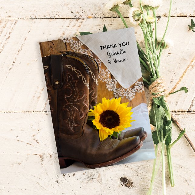 Country Sunflower Lace Western Wedding Thank You Note Card (Creator Uploaded)