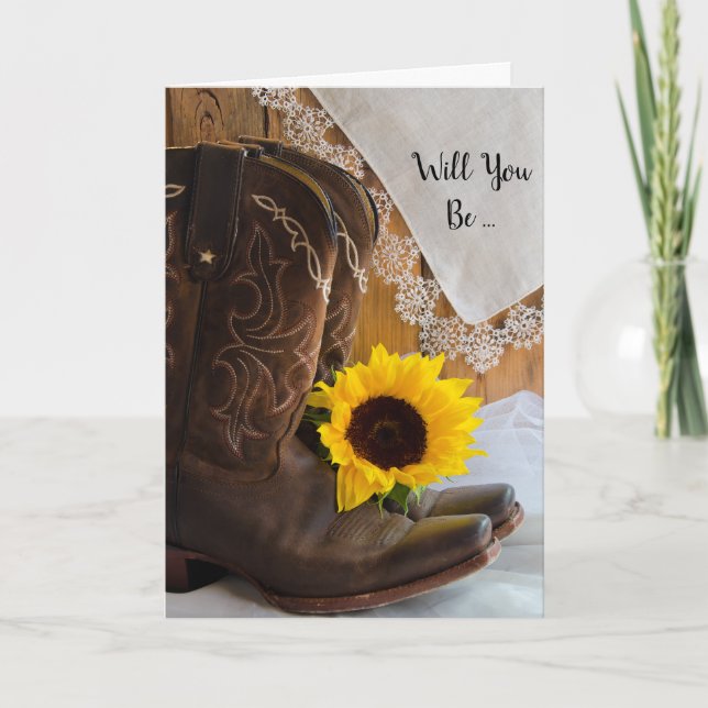 Country Sunflower Lace Will You Be My Bridesmaid Invitation (Front)