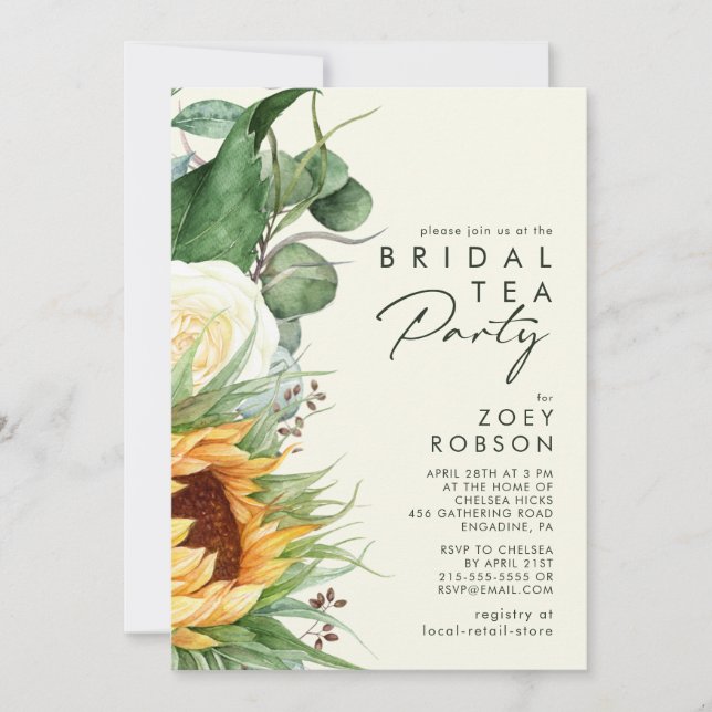 Country Sunflower | Light Yellow Bridal Tea Party Invitation (Front)