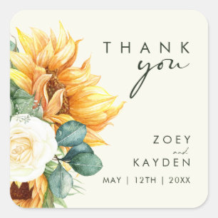 Country Sunflower Light Yellow Thank You Wedding Square Sticker