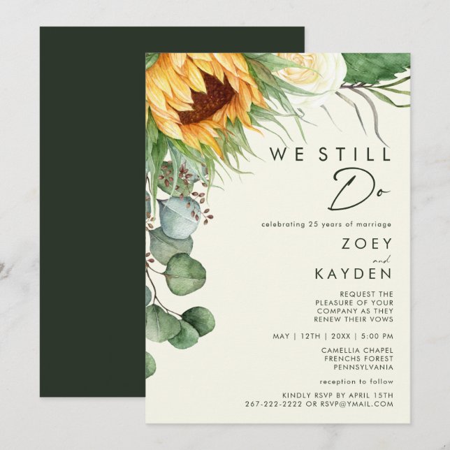 Country Sunflower Light Yellow We Still Do Renewal Invitation (Front/Back)
