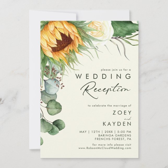 Country Sunflower | Light Yellow Wedding Reception Invitation (Front)