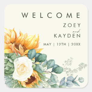 Country Sunflower   Light Yellow Wedding Welcome Square Sticker