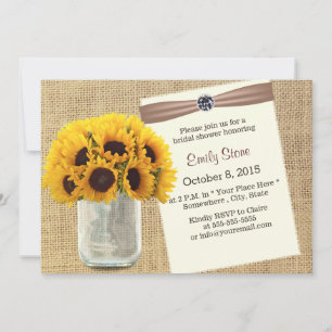 Country Sunflower & Mason Jar Burlap Bridal Shower Invitation