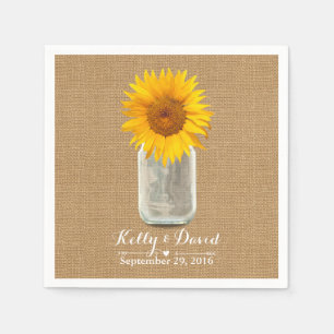 Country Sunflower & Mason Jar Burlap Wedding Napkin