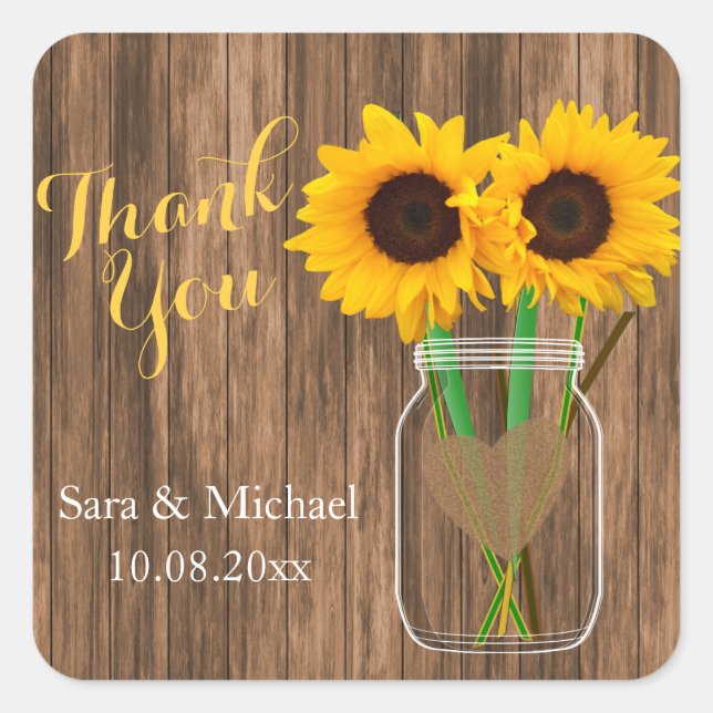 Country Sunflower Mason Jar Square Sticker (Front)