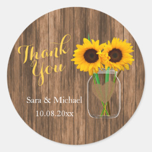 Country Sunflower Mason Jar - Thank You Classic Round Sticker