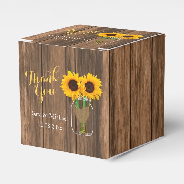 Country Sunflower Mason Jar - Thank You Favour Box (Front Side)