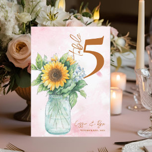 Country Sunflower Mason Jar Wedding Table Number