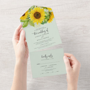 Country Sunflower   Mint Wedding All In One Invitation