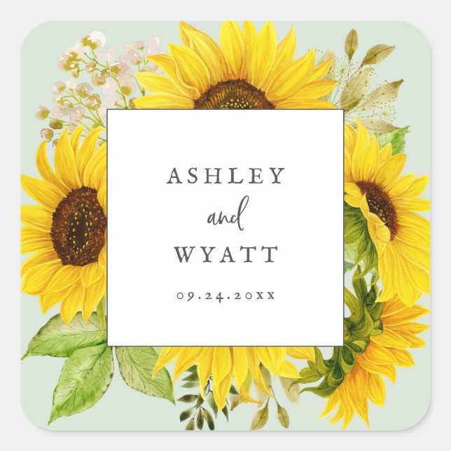 Country Sunflower | Mint Wedding Envelope Seals (Front)