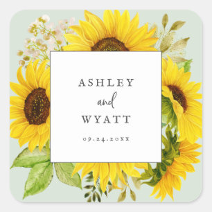 Country Sunflower   Mint Wedding Envelope Seals