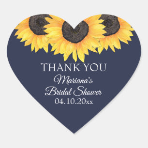 Country Sunflower Navy Blue Bridal Shower Heart Sticker