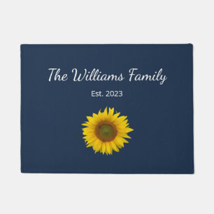 Country Sunflower Navy Blue Family Name  Doormat
