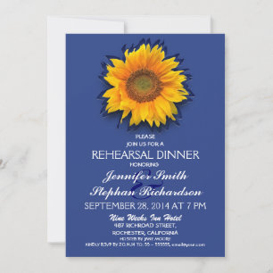 country sunflower navy rehearsal dinner invitation