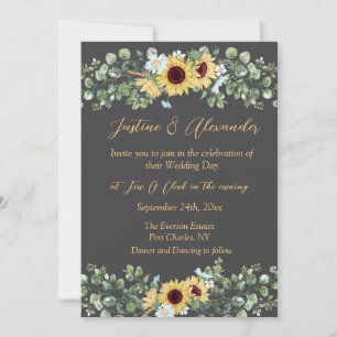 Country Sunflower Photo QR Code Wedding Invitation