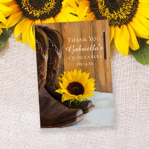Country Sunflower Quinceañera Thank You Card
