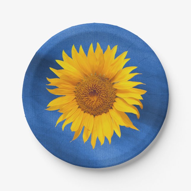Country Sunflower Royal Blue Summer Wedding Paper Plate (Front)