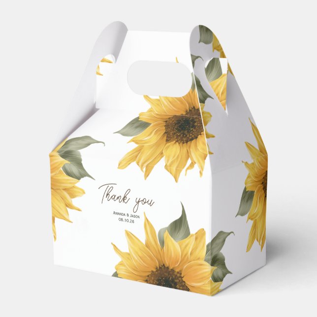 Country sunflower, rustic wedding favour favour box (Front Side)
