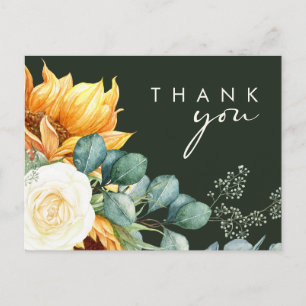 Country Sunflower Script   Green Wedding Thank You Postcard