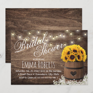 Country Sunflower & String Lights Bridal Shower Invitation