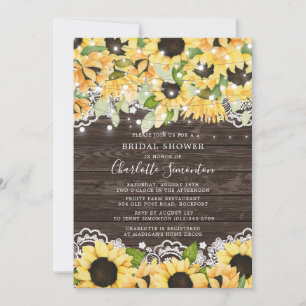 Country Sunflower String Lights Lace Bridal Shower Invitation