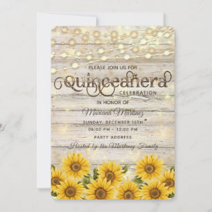 Country sunflower string lights Quinceañera Invitation