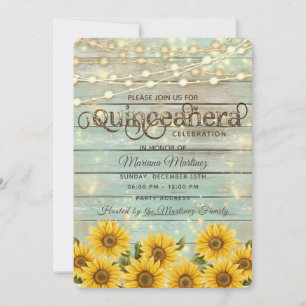 Country sunflower string lights Quinceañera Invitation