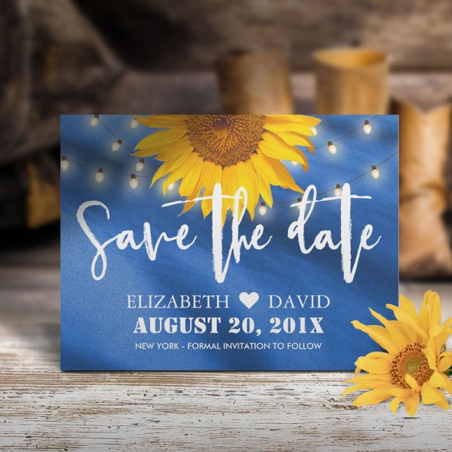 Country Sunflower & String Lights Save the Date Announcement Postcard (Creator Uploaded)