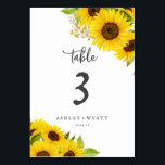 Country Sunflower Table Number<br><div class="desc">This country sunflower table number is perfect for a rustic wedding. The classic modern design features beautiful bright yellow watercolor wildflowers with a vintage outdoor summer or fall theme. The card prints on the front and back (double-sided). Items are printed exactly as they appear on your screen when you add...</div>