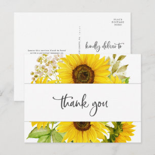 Country Sunflower Thank You Postcard