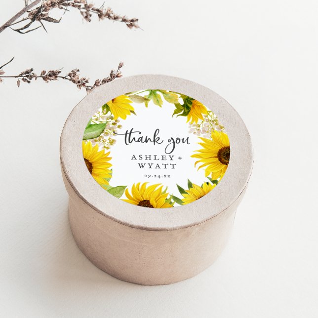 Country Sunflower Thank You Wedding Favour Sticker (Creator Uploaded)