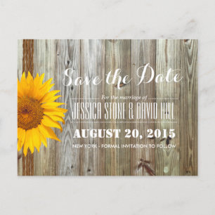 Country Sunflower Twine & Barn Wood Save the Date Announcement Postcard