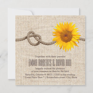 Country Sunflower & Twine Knot Burlap Wedding Invitation