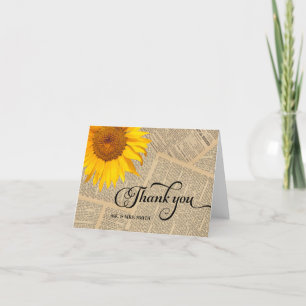 Country Sunflower Vintage Old Newspaper Thank You