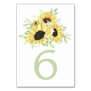 Country Sunflower Watercolor Floral Wedding  Table Number