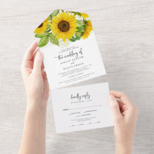 Country Sunflower Wedding All In One Invitation