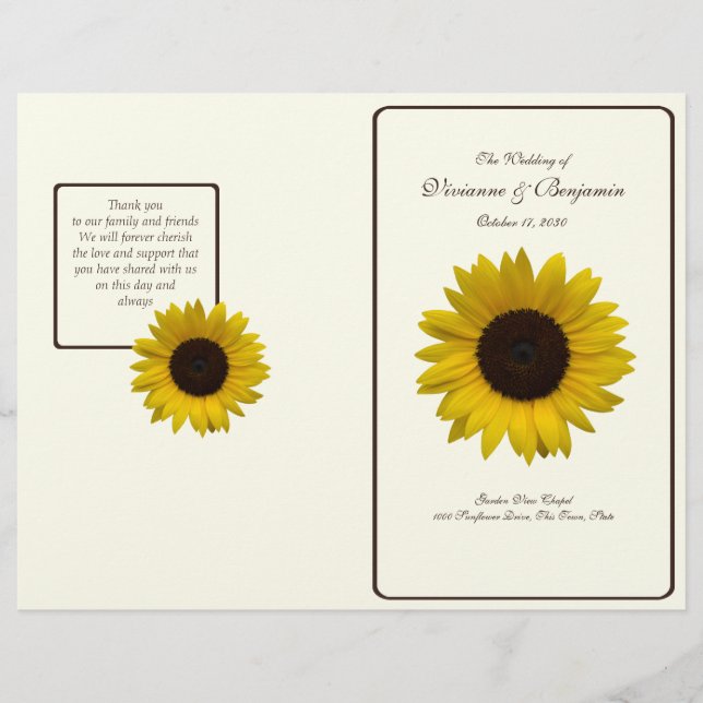 Country Sunflower Wedding Program (Front)