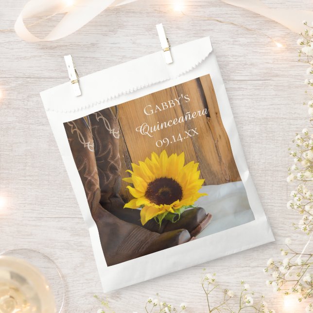 Country Sunflower Western Quinceañera Party Favour Bags (Clipped)