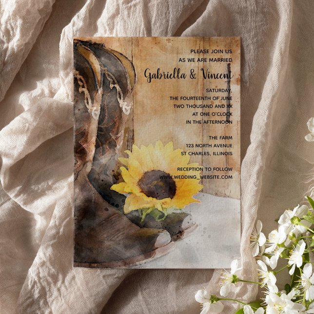 Country Sunflower Western Watercolor Wedding Invitation (Creator Uploaded)