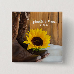 Country Sunflower Western Wedding 15 Cm Square Badge