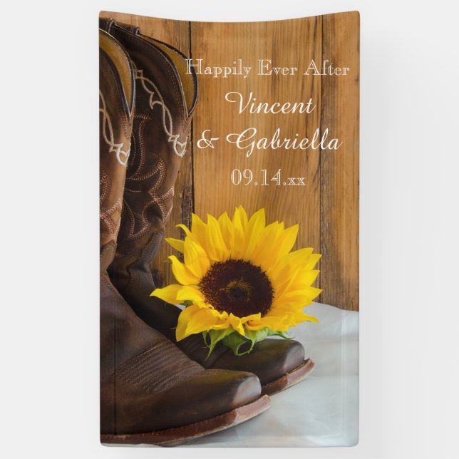 Country Sunflower Western Wedding Banner (Vertical)
