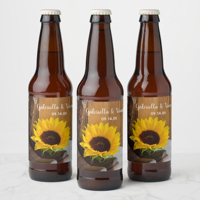 Country Sunflower Western Wedding Beer Bottle Label (Bottles)
