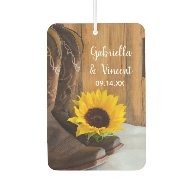 Country Sunflower Western Wedding Favours Car Air Freshener (Front)