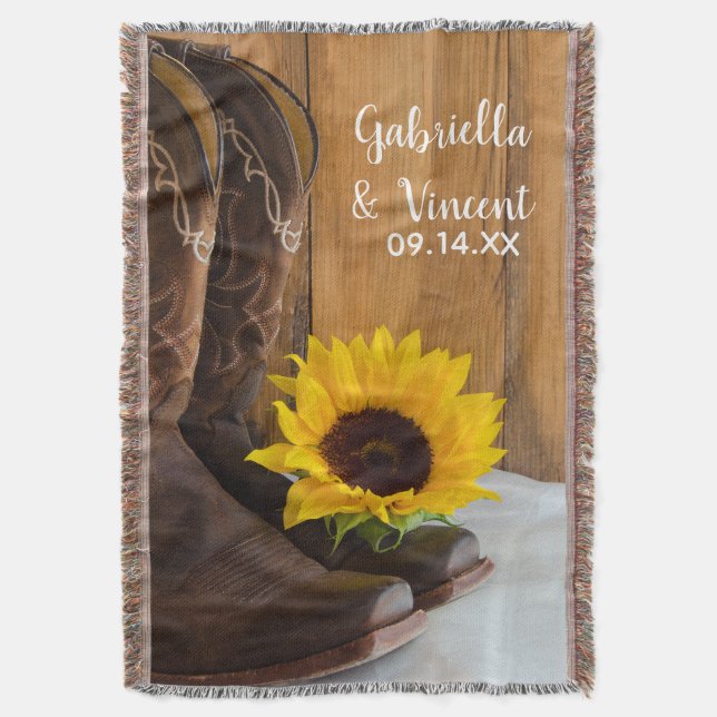 Country Sunflower Western Wedding Keepsake Throw Blanket (Front Vertical)