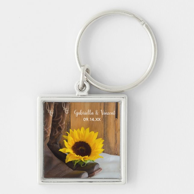 Country Sunflower Western Wedding Key Ring (Front)