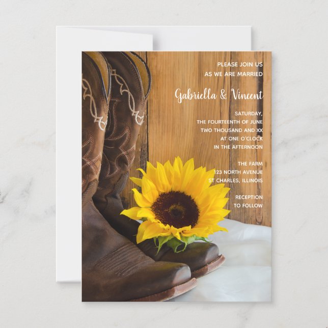 Country Sunflower Western Wedding Magnetic Invitation (Front)