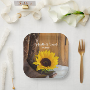 Country Sunflower Western Wedding Paper Plate